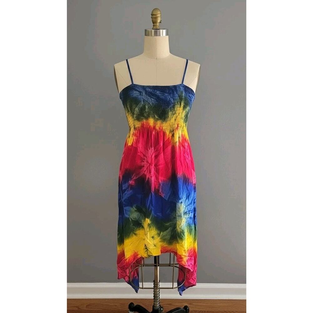 Peaceful People Multicolor Tie Dye Colorful Summer Midi Dress‎ Womans Size Large